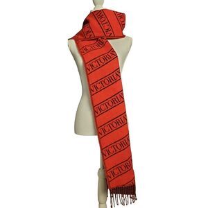 Victoria's Secret Scarf Signature Logo Red One Size Wrap Woven Fringe Gift Cozy